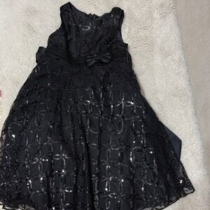 Chic Black Sequin Kids Dress with Bow